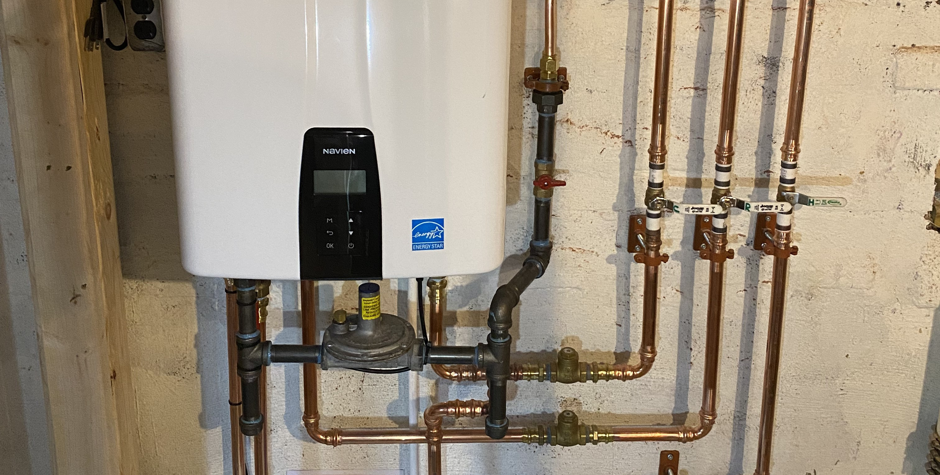 close up of tankless water heater